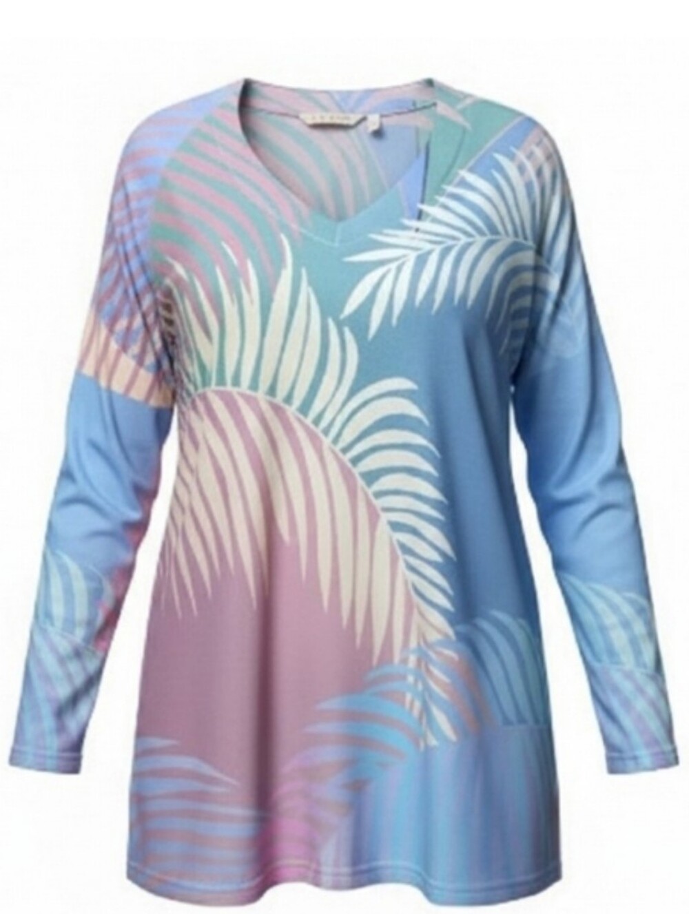 SOFT SURROUNDINGS | Tropical Palm Leaf Knit Tunic Top Ombre Pastel Gradient‎ | L